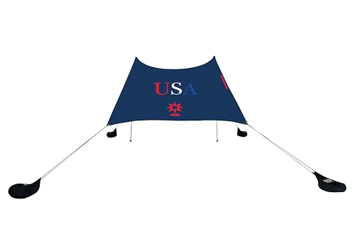 Neso Strandzelt mit Sandanker, tragbarer Sonnenschutz, 2,1 x 2,1 m, verstärkte Ecken, Rot/Weiß/Blau