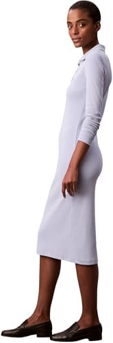 Vestido Polo Midi de Marca Tecido Feminino em Malha Canelada, Azul (Azul Casual), M