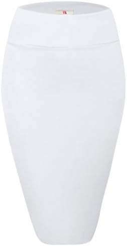 Womens Below Knee High Waist Office Pencil Skirt, S2006, X-Large, White