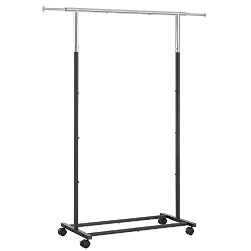 SONGMICS Kleiderstaender, Kleiderstange, Garderobenstaender mit Rollen, bis 25 kg belastbar, verstellbar, silbern-schwarz HSR101B01