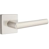 EMTEK Square Rosette Privacy Set with Matching Finish Stuttgart Lever - Choice of Left/Right Handing and 7 Finishes - 5210STULHUS15 - Left Handed (LH) - Satin Nickel (US15)