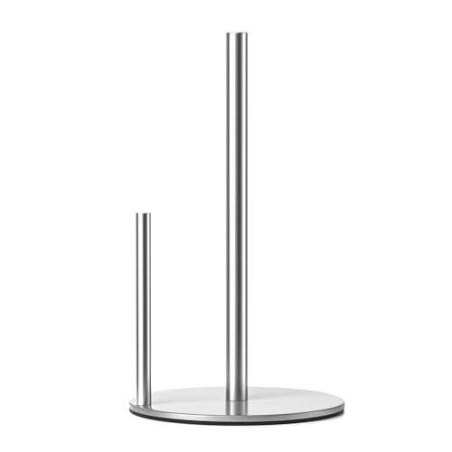 Paper Towel Holder Chrome Kitchen Roll Holder, Premium Stainless Steel Paper Towel Holder For Kitchen Roll Organize, One-Handed Operation Countertop Roll Dispenser With Weighted Base