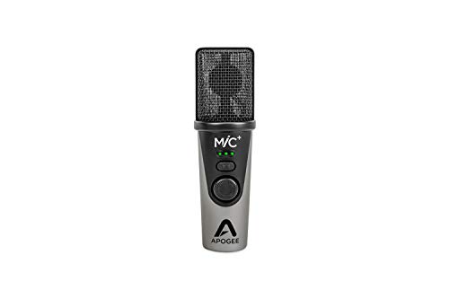 apogee mic plus - micrófono usb de calidad de estudio con cápsula de micrófono de condensador cardioide, preamplificador de micrófono incorporado y salida de auriculares de latencia cero