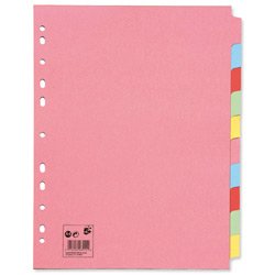 Brand New. 5 Star Subject Dividers Multipunched Manilla Board 10-Part Extra Wide A4 Assorted [Pack 10]