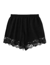 Pantalones cortos para dama, sexy, con encaje, cintura elástica, pierna ancha