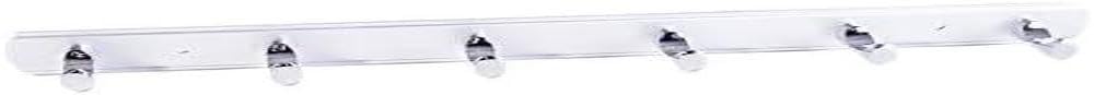 Merriway BH03342 Aluminium Bright Polished Notched Style Robe Hooks x 6 on Matt Aluminium Rail, 395mm Long
