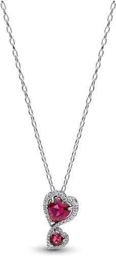 PandoraTimeless Roter Strahlenkranz Herzen Anhänger Halskette aus Sterling Silber mit Zirkonia, 60cm, 393658C01-60