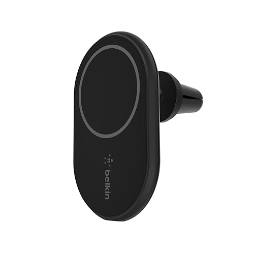 Belkin MagSafe-Compatible Magnetic Wireless Car Charger 10W - BoostCharge Pro Wireless Charger, Magnetic Car Vent Phone Mount for iPhone 16, iPhone 15, 14, & 13 Series, Power Supply Included - Black
