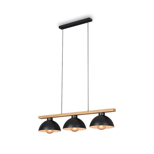 BRILONER Leuchten 4046-035 Pendant Light Retro Pendant Lamp Vintage 3X E27 Max. 40 Watt Dining Room Lamp Metal Wood Black 980 x 250 x 1035 mm (L x W x H)