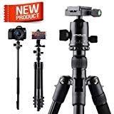 Kithouse 66-Inch Camera Tripod for Camera Canon Nikon Sony All Cameras and Phone - Professional DSLR Travel Tripod Monopod 360 Degree Ball Head Lightweight Compact Aluminum Tripod with Bag(Black)