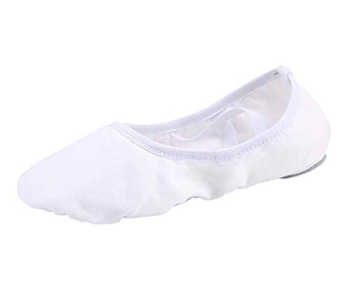 missfiona Women Canvas Ballet Slippers Dance Shoes Adult(6, White Band) at Amazon