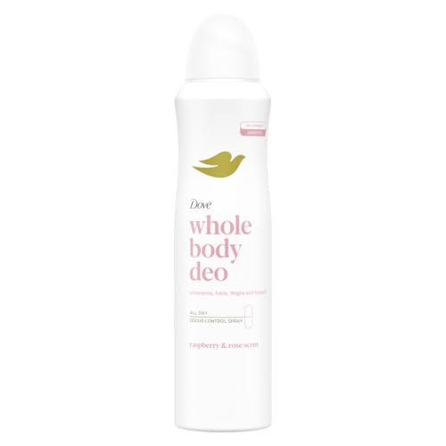 Dove Deodorant Whole Body Deo 150ml, Deodorant für den ganzen Körper, Duft von Himbeeren und Rosen, Geruchsschutz bis zu 72 Stunden, Dermatologisch getestet, Anti-Flecken-Formel