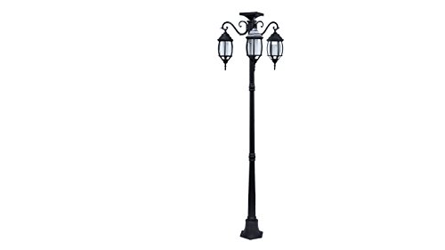 Sun-Ray 312013 Madison 3-Head Solar LED Lamp Post and Planter, 7 ft, Black, Batteries Included
