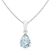Angara Natural Aquamarine Solitaire Pendant for Women | Pear-Shaped Aquamarine Solitaire Pendant in 14K Solid Gold/Silver/Platinum With 18" Chain | March Birthday, Gemstone Jewelry Gift