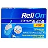 ReliOn - Needle &amp; Lancets for Thin and Delicate Skin &ndash; 25 Gauge Needle &ndash; Sterile, Single&ndash;use Lancet. 1.8mm Penetration Depth. Includes 50 Lancets