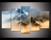 HD Print 5 pieces modern home decor wolf howling at the moon wall art canvas print painting