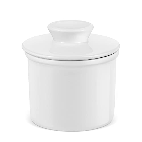 Flexzion Porcelain Butter Crock Butter Keeper, French Butter Dish Bell