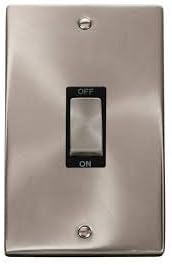 Click Deco VPSC502BK Satin Chrome Ingot’ 45A 2 Gang Single Cooker Switch Black Insert … …