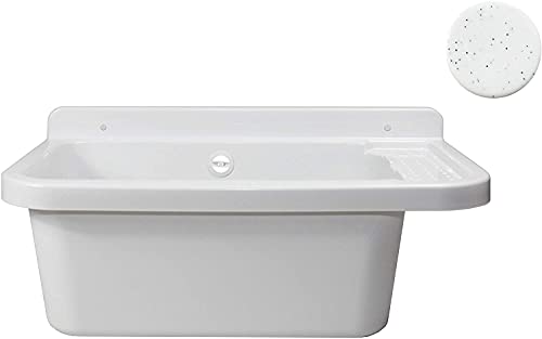 VBChome Ausgussbecken 50 x 34 x 21 cm Weiß Spülbecken Waschtrog mit Überlauf Waschbecken für Gewerbe Waschraum Garten… – Bild 8