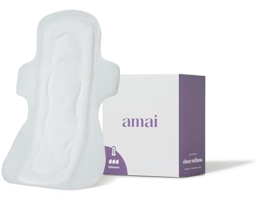 Absorvente Noturno Amai, Fluxo Intenso, Algodão Sem Químicos, Ultra Confortável, Hipoalergênico, Com Abas, Zero Plástico Comum (8 unidades)