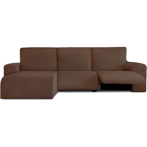 ECOMMERC3 Chaise Longue Sofa Cover Short Corner Left Relaxation Chaise Longue Cover Brown Bi-Elastic Breathable and Easy to Fit with Foam and Elastic Bands