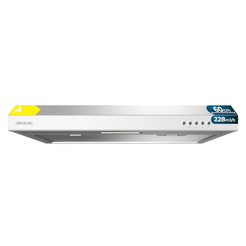 Cecotec Cappa Aspirante Convenzionale 60 cm Bolero Flux CM 602100 White A. Finitura Bianca Verniciata, Aspirazione 228 m³/h, 3 Velocità, Filtro in Alluminio, Classe A, Motore BLDC e Luce LED