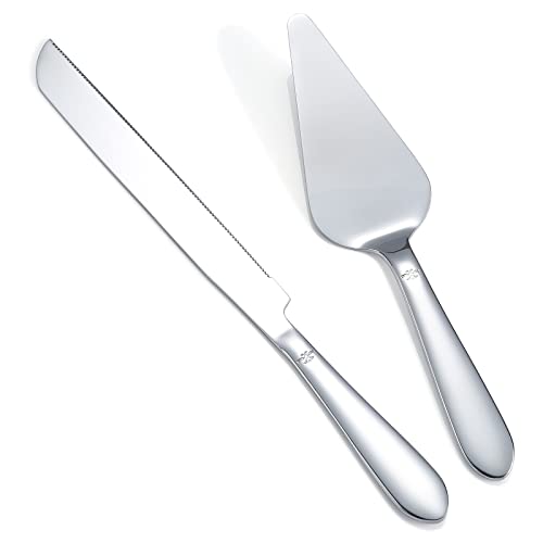 Eisinly Wedding Cake Cutting Set, Cake Knife and Server Set, 2Pcs Silver