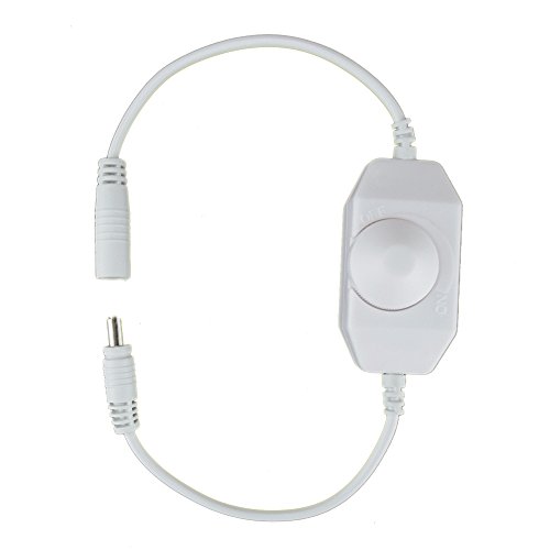 HitLights LED Strip Light Mini Dial Dimmer, White, Easy DC Jack Installation, 5-24V DC, 4A Max, LED Tape Light