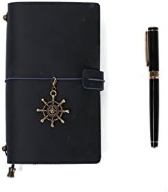 ROCKCOW Handmade Leather Journal Notebook(6.9''x4.2'') Pocket Leather Notepad for Men & Women Vintage Travel Leather Diary Purplish Blue