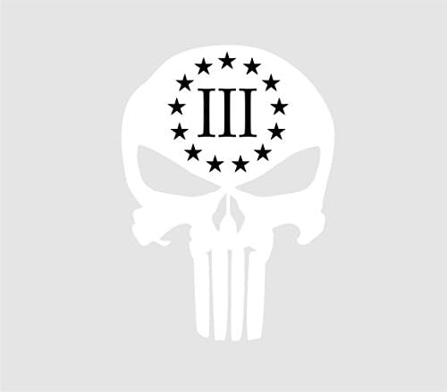 Reflective White Punisher Skull Decal Molon Labe Three Percenter (6"x4")