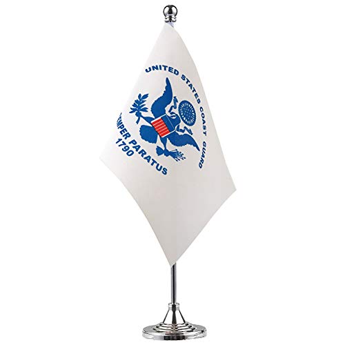 TSMD US Coast Guard Desk Flag Small Mini United States Military Table Flags with Stand Base,Decorations Supplies for Army Party Events Celebration