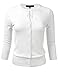FLORIA Women's Button Down 3/4 Sleeve Crew Neck Knit Cardigan Sweater White L