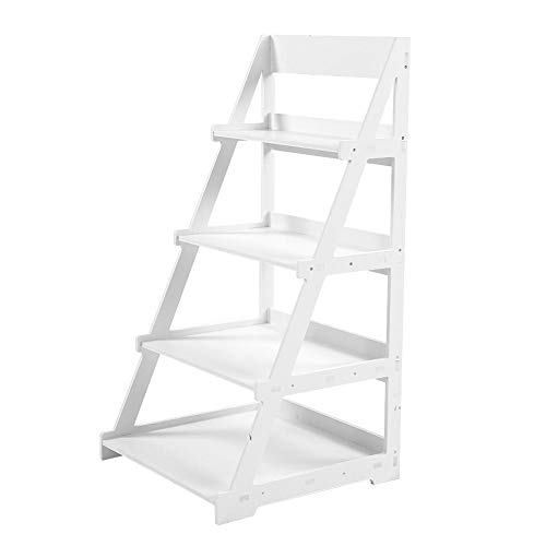 4-Tier Ladder Shelf, All Purpose Organizer Rack Premium Wood Plastic Storage Shelf for Bedside, Living Room, Kitchen, Bathroom, Baby Room, Office