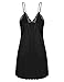 Halife Women's Sexy Sling V-neck Lace Trim Satin Chemises Slip Sleepwear (M, Black)