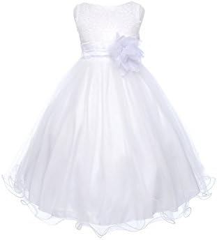 fordbox Popular Mesh Flower Girl Dress Infant Toddler Little Girl White11-12