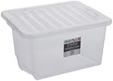 5x 35 Litre CLEAR PLASTIC STACKER BOX Large Storage Box With Lids