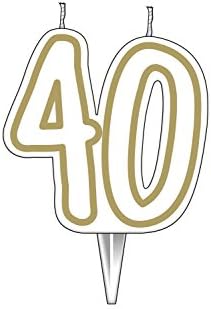 Age 40 Milestone Birthday Cake Candle, White/Gold - Image 3