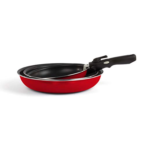 Livoo MEP126R Set of 3 Frying Pans with Removable Handles