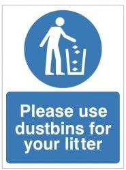 'Please use dustbins for your litter' Sign 150x200 Self Adhesive, 150x200mm