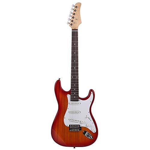 Z ZTDM Full Size Rosewood Fingerboard Electric Guitar with Gigbag Strap Amp Wire Tremolo Arm Cord for Adult Student Beginner Sunset Red