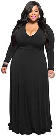 HPLY Women Casual Classy Long Dresses Sexy V Neck Plus Size Cocktail Party Dresses