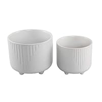 Flora Bunda 6 in & 4.75 in Cascade Ceramic Footed Planter, Matte White Set of 2