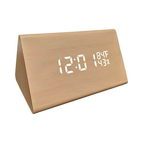 gbHome GH-6843 LED Faux Wood Digital Alarm Clock, Portable LED Desk Clock with USB Charger, Displays Time & Temperature, Adjustable Brightness, 3 Alarms and Optional Sound Activated Display - Thumbnail 6