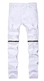 Men's White Ripped Skinny Distressed Destroyed Straight Fit Jeans with Holes
