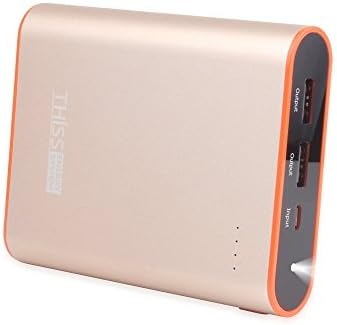 Power Bank Portable Charger 10000mAh Dual Output Portable Phone Power Bank with Built in LED Flashlight Gold for