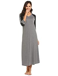 Ekouaer Camisa de dormir de manga larga para dama, cuello en V, vestido de noche, ropa de salón S-XXL