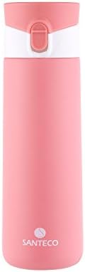 SANTECO Superlight Travel Mug,One-handed Operation with Safety Lock,Vacuum Insulated Bottle,12oz,Quartz Pink