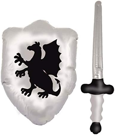 Kids Sword And Shield Inflatable Blow Up Knight Dragon Silver Black Fancy Dress