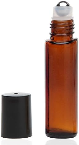 Cecathlon 10ml(1/3oz) Roll on Glass Bottle- Set of 24 for Essential Oil - Empty Aromatherapy Essential Oils, Perfume Bottles - Refillable Slim with Metal Ball and Black Plastic Lid, Amber