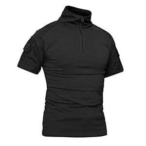 KEFITEVD Taktisch Shirt Herren Kurzarm Militär T-Shirt Stehkragen Atmungsaktiv Tactical Hemd Airsoft Uniform Arbeitsshirt Outdoor Schwarz XL